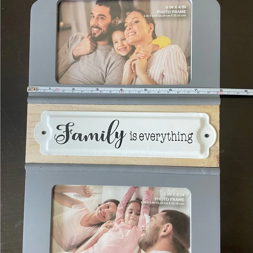 Charming Gray and White Family Photo Frame holds 6” x 4” photos